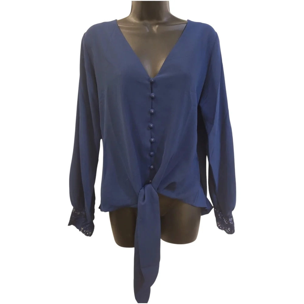 Blue Dolman Sleeve Buttoned Blouse